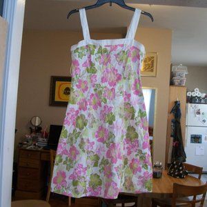Pink and Green Floral Pinup Style Dress  US W 8